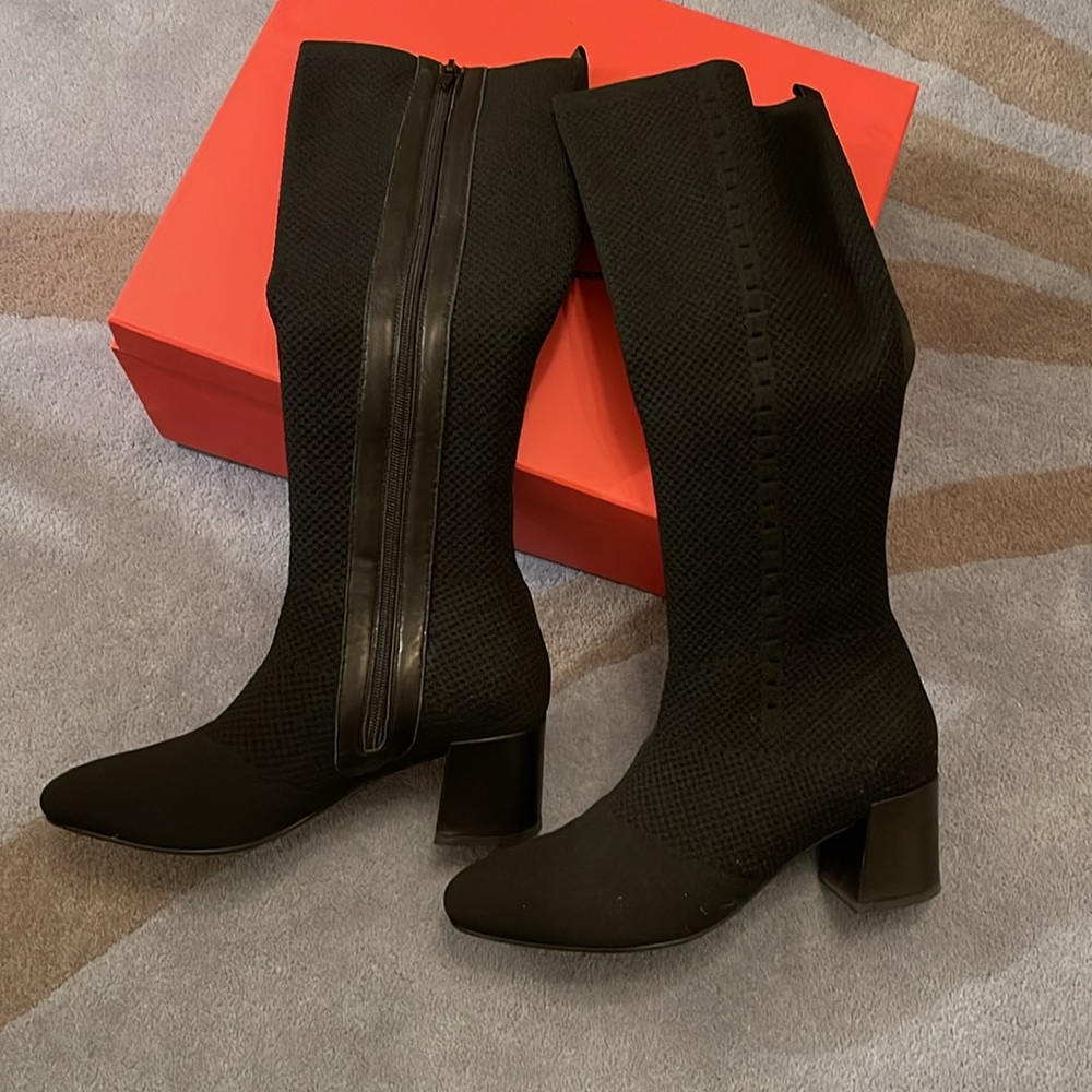 Vaneli Sophie Black Stretch Knit Calf High Boots
